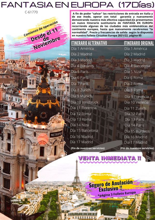 Itinerario FANTASIA EN EUROPA, MODIFICADO